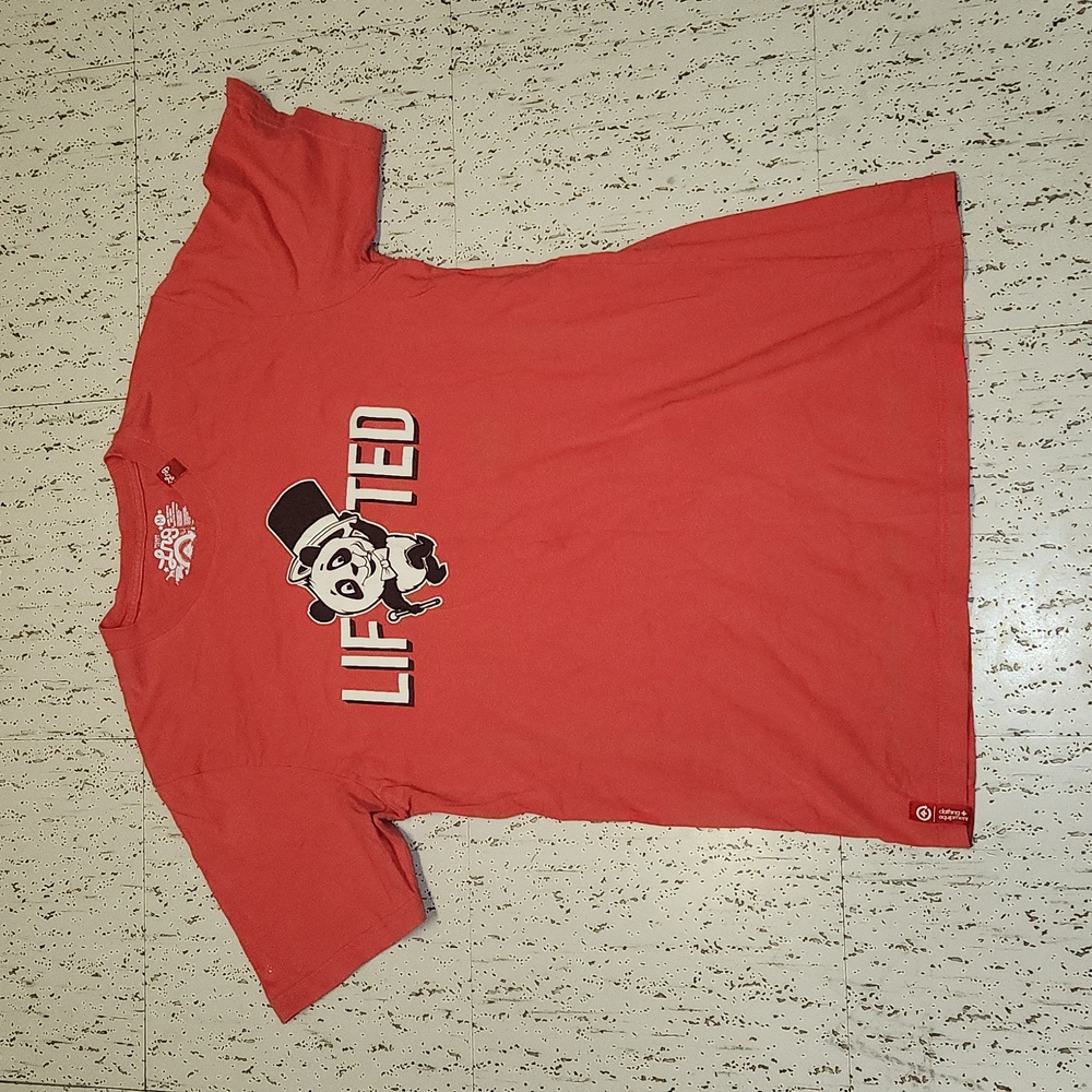 LRG Lifted Research Group Red 'Lifted' Bear Spellout Logo T Shirt Vintage Y2K